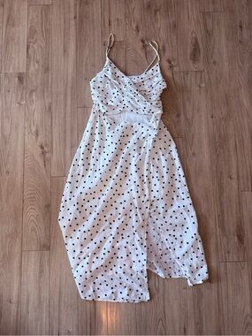 Lush White Spaghetti-Strap Polka Dot Midi Dress